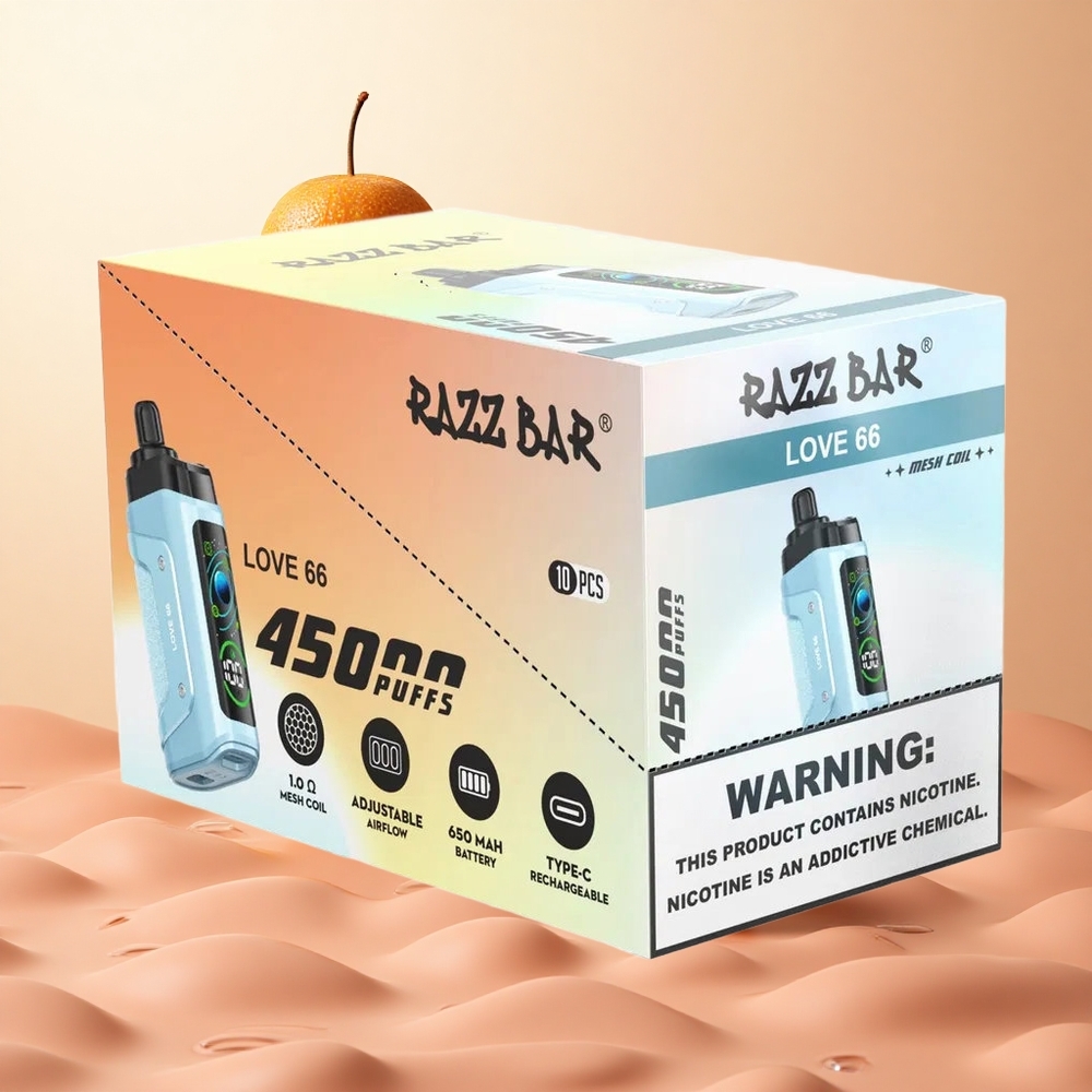 Amor 66 Razz Bar 45000 Caladas Vape Desechable con Bobina Mesh de 10 Ohm y Batería Recargable 650 Mah