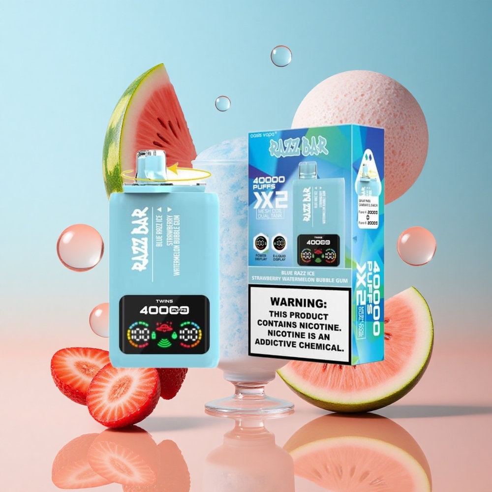 Arándano Azul Helado-Fresa Sandía Chicle Burbuja Razz Bar 40000 Caladas Pantalla de Potencia 650 Mah Tipo-C