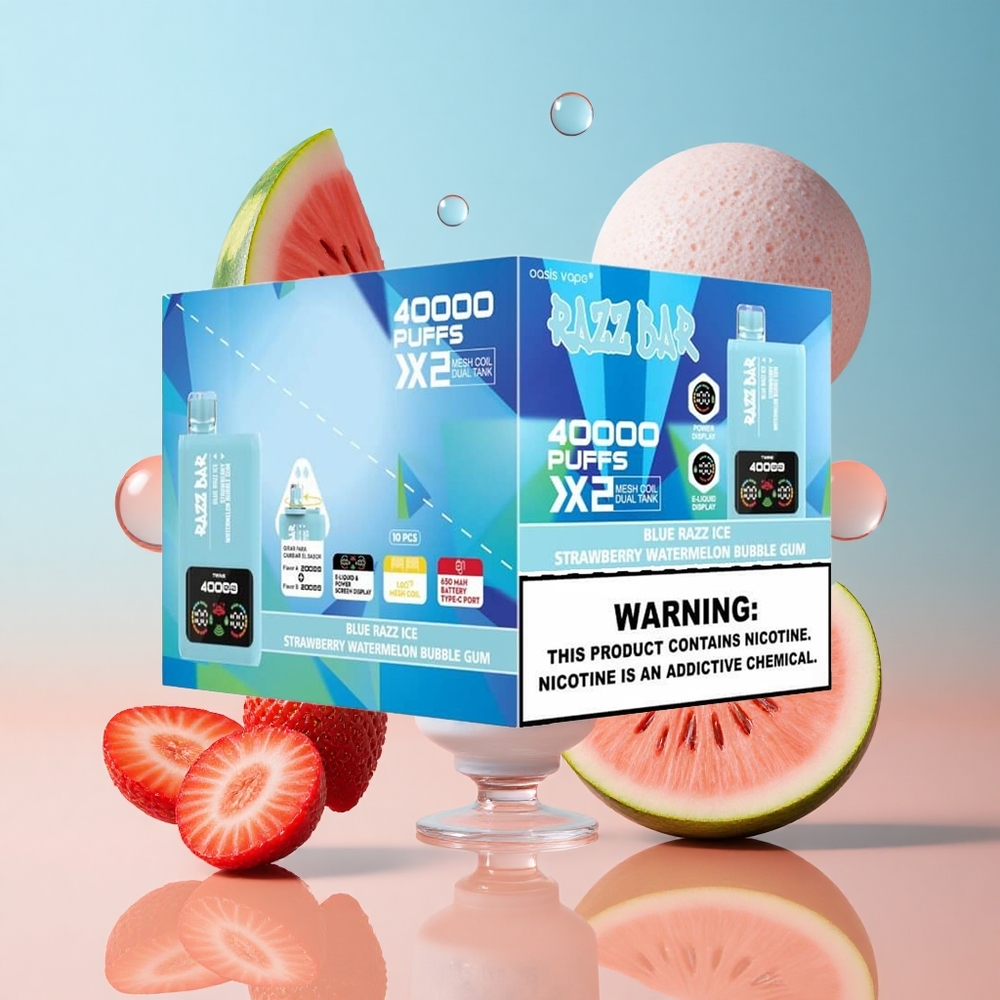 Arándano Azul Helado-Fresa Sandía Chicle Burbuja Razz Bar 40000 Caladas Pantalla de Potencia 650 Mah Tipo-C