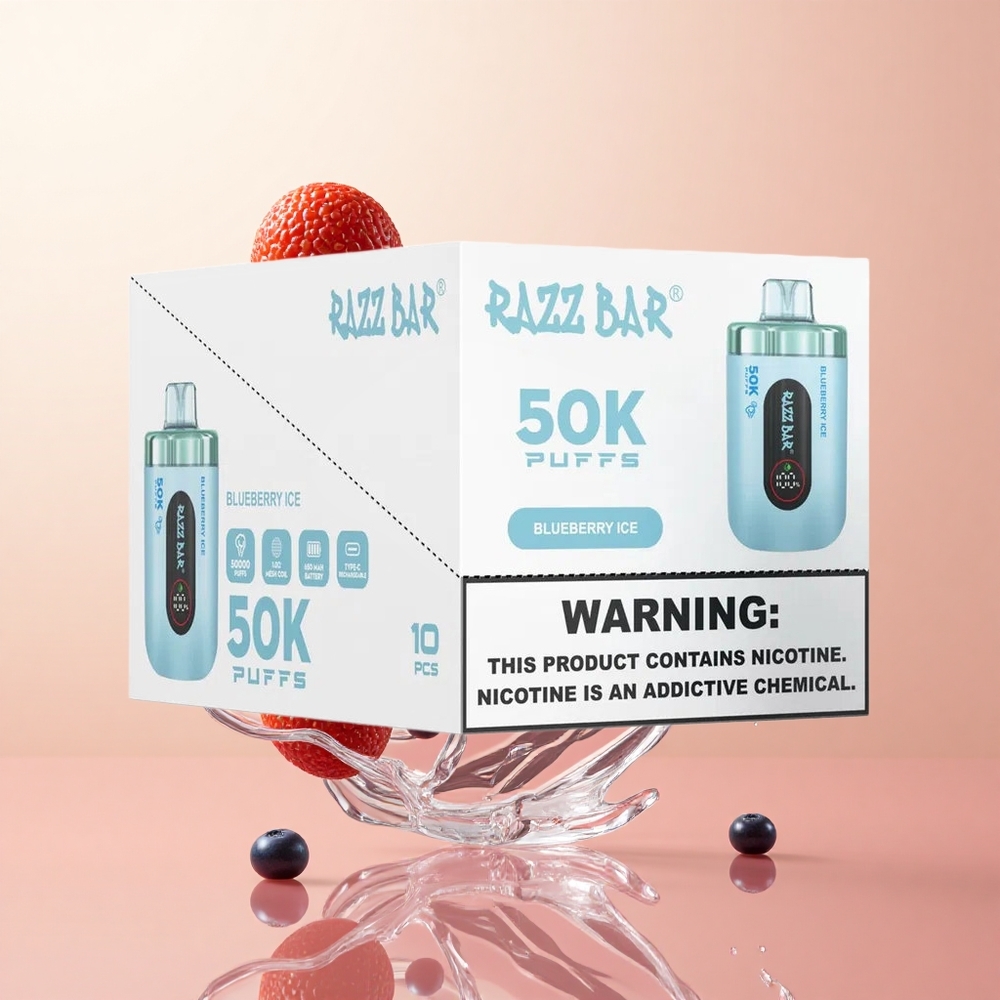 Arándano Azul Razz Bar 50K Caladas Desechable con 2 de Nicotina y Bobina Mesh de 10 Ohm