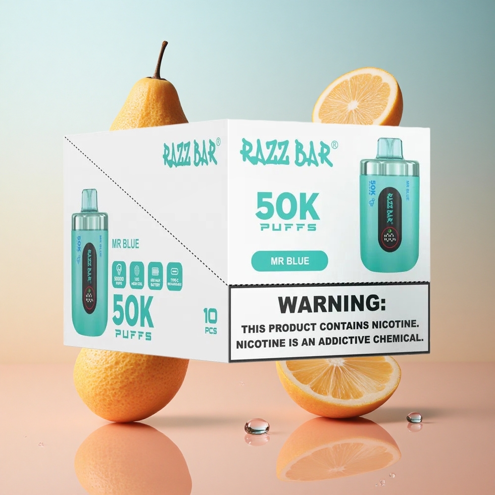 Azul Señor Razz Bar 50K Caladas Desechable Vape con 2 Nicotina y Bobina de Malla 10 Ohm