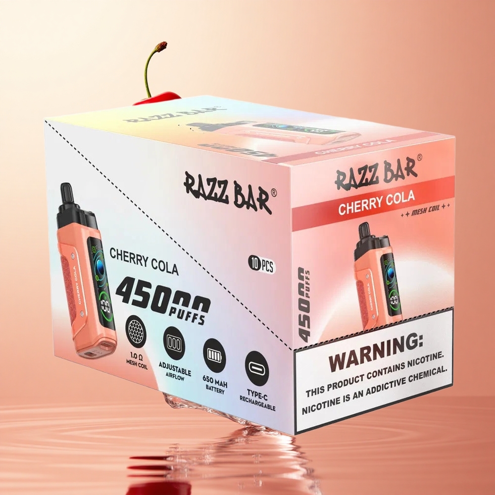 Cereza Cola Razz Bar 45000 Caladas Vape Desechable con Bobina Mesh 10 Ohm