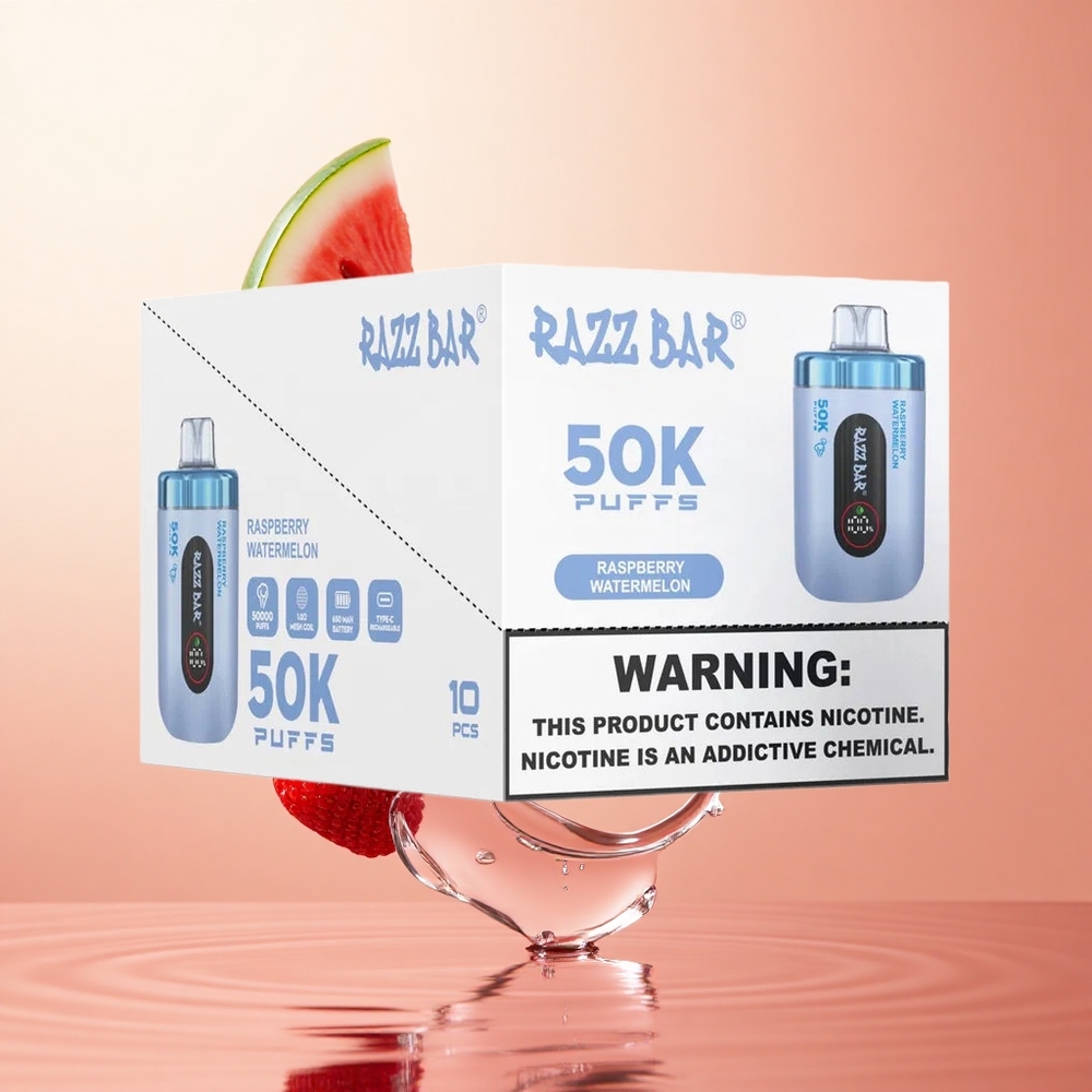 Frambuesa Sandía Razz Bar 50K Caladas Vape Desechable Tipo-C Recargable 2 Nicotina