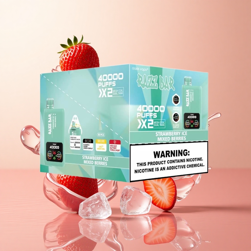 Fresa Helada y Frutas Mixtas Razz Bar 40000 Caladas Pantalla de Potencia y Batería de 650 Mah