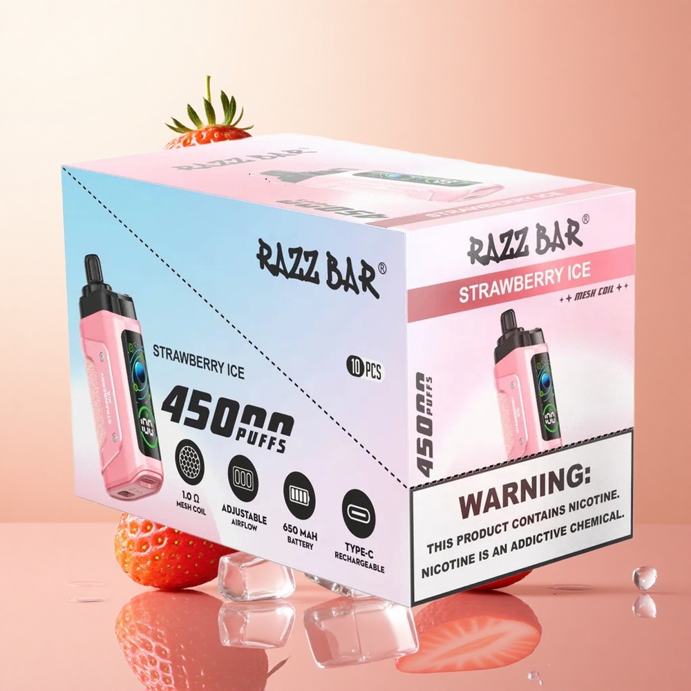 Fresa Hielo Razz Bar 45000 Caladas con Bobina Mesh 10 Ohm y Batería Recargable 650 Mah