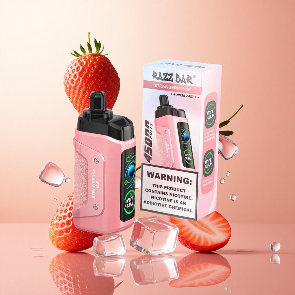 Fresa Hielo Razz Bar 45000 Caladas con Bobina Mesh 10 Ohm y Batería Recargable 650 Mah