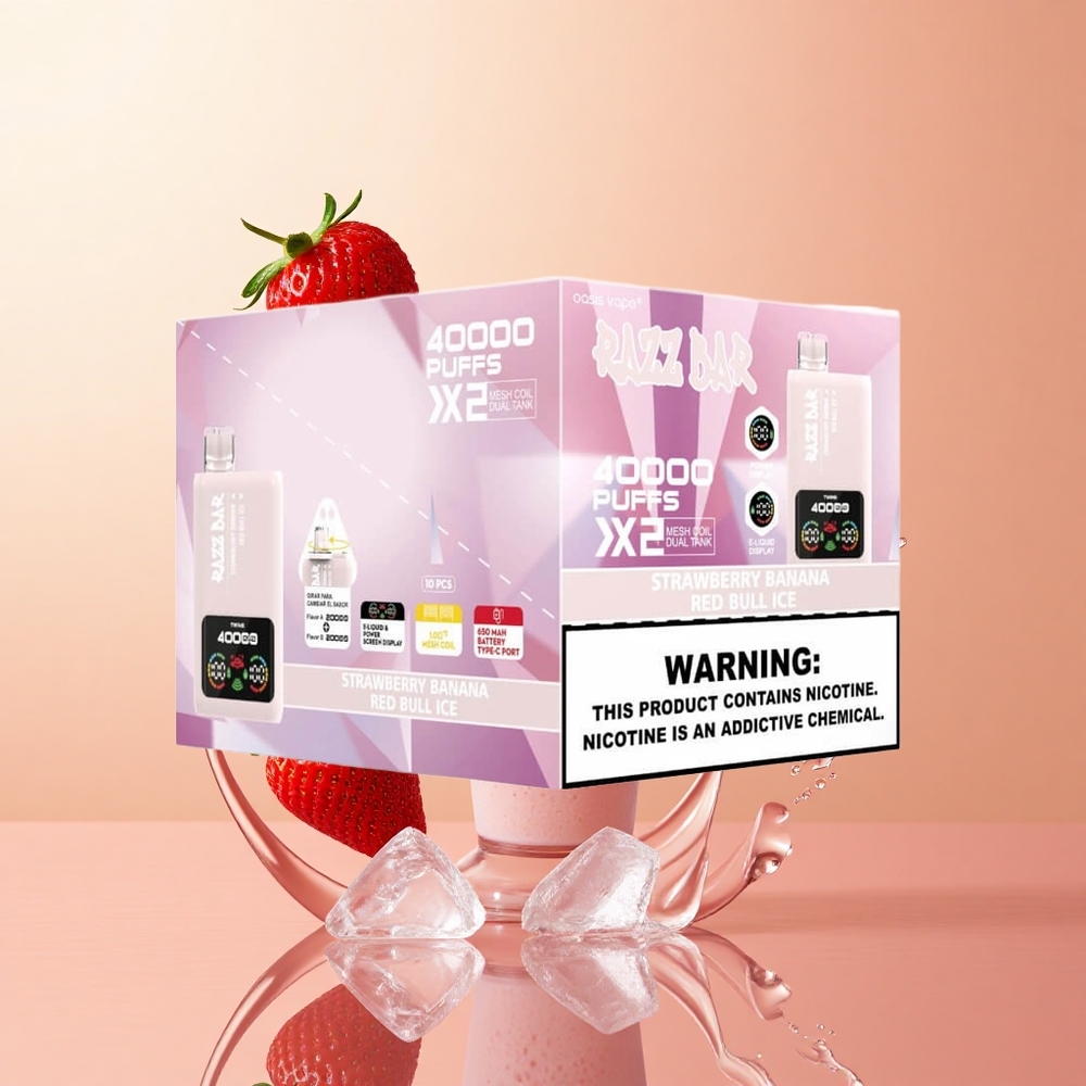 Fresa Plátano Toro Rojo Hielo Razz Bar 40000 Caladas Pantalla de Potencia Tipo-C