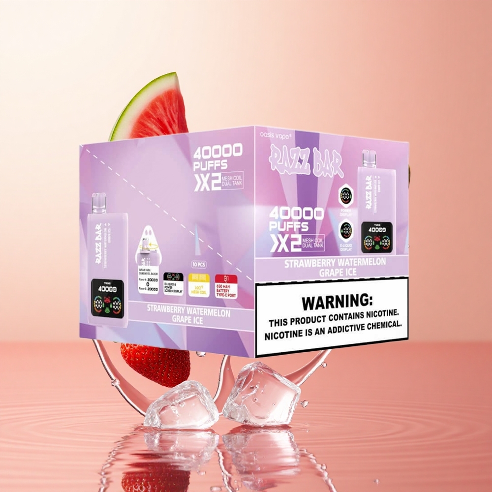 Fresa Sandía_Uva Helada Razz Bar 40000 Caladas Pantalla de Potencia Tipo-C