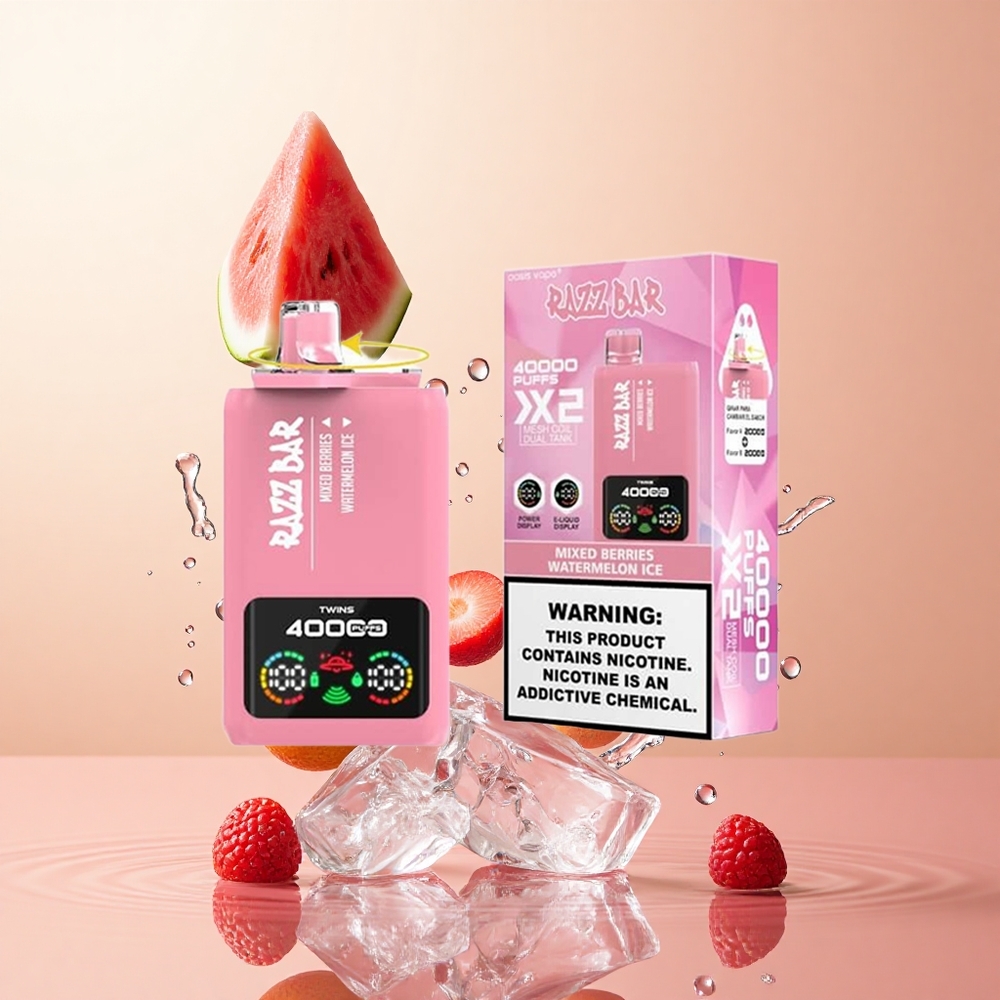 Frutos del Bosque y Sandía Helada Razz Bar 40000 Caladas con Pantalla de Potencia y Contenido de Nicotina 25