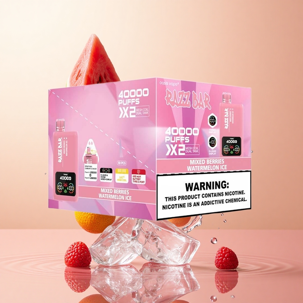Frutos del Bosque y Sandía Helada Razz Bar 40000 Caladas con Pantalla de Potencia y Contenido de Nicotina 25