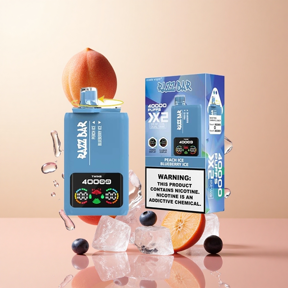 Melocotón Helado y Arándano Helado Razz Bar 40000 Caladas Pantalla de Potencia Puerto Tipo-C