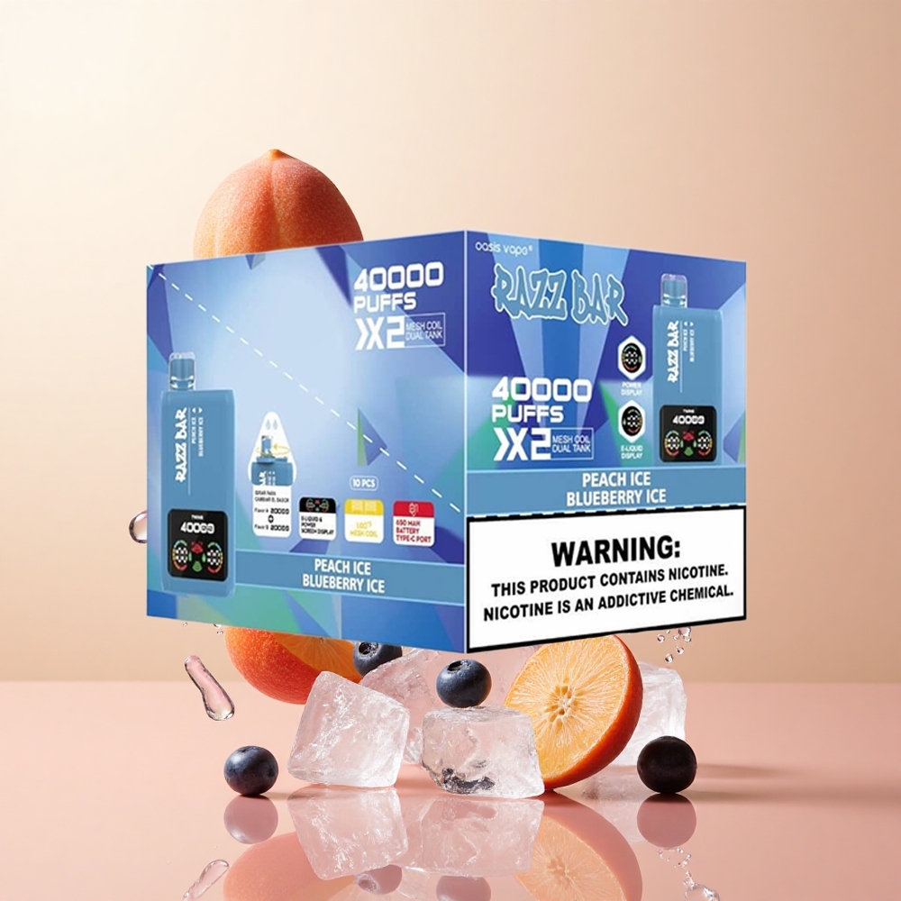 Melocotón Helado y Arándano Helado Razz Bar 40000 Caladas Pantalla de Potencia Puerto Tipo-C