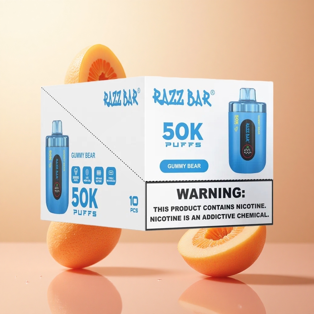 Osito de Gominola Razz Bar 50K Caladas Vape Desechable con Bobina Mesh de 10 Ohm y Batería Recargable 650 Mah Tipo-C