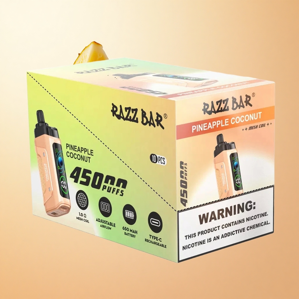 Piña Coco Razz Bar 45000 Caladas Vape Desechable con Bobina Mesh 10 Ohm y Flujo de Aire Ajustable