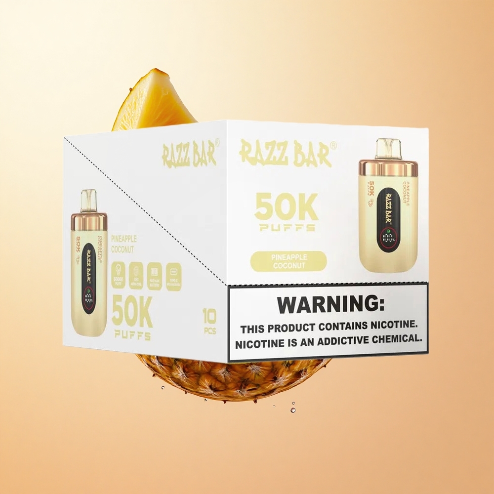 Piña Coco Razz Bar 50K Caladas Vape Desechable con Batería Recargable 650 Mah y 2 de Nicotina