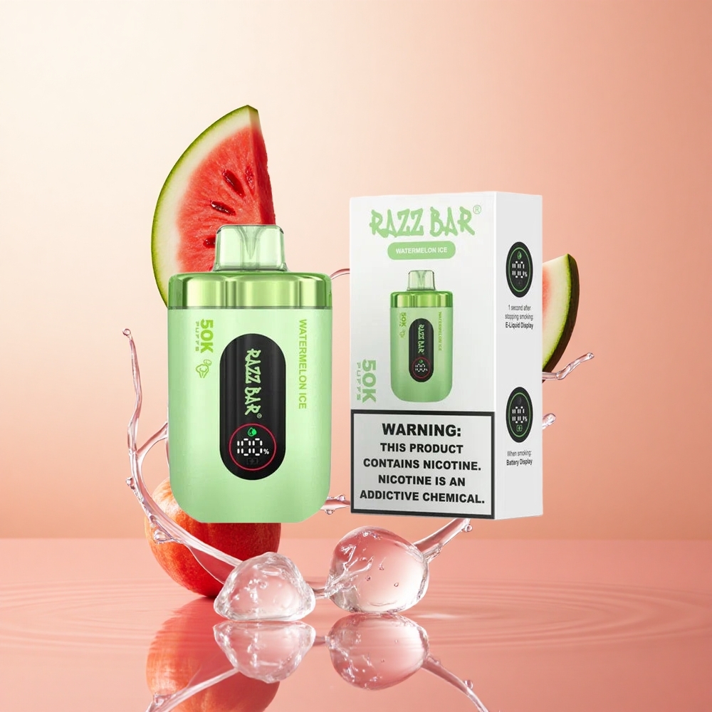 Sandía Helada Razz Bar 50K Caladas Vape Desechable con Batería Recargable 650 Mah y 2 Nicotina