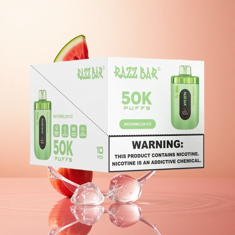 Sandía Helada Razz Bar 50K Caladas Vape Desechable con Batería Recargable 650 Mah y 2 Nicotina