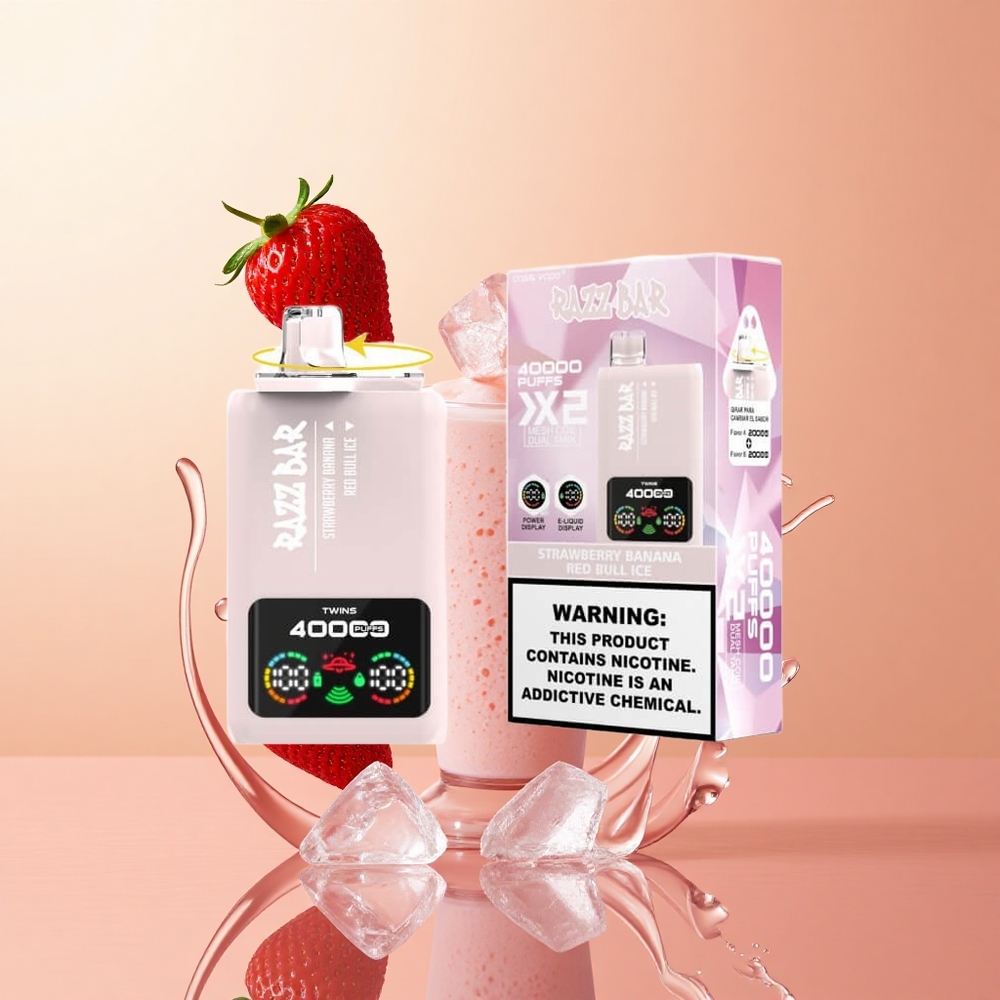 Fresa Plátano Toro Rojo Hielo Razz Bar 40000 Caladas Pantalla de Potencia Tipo-C