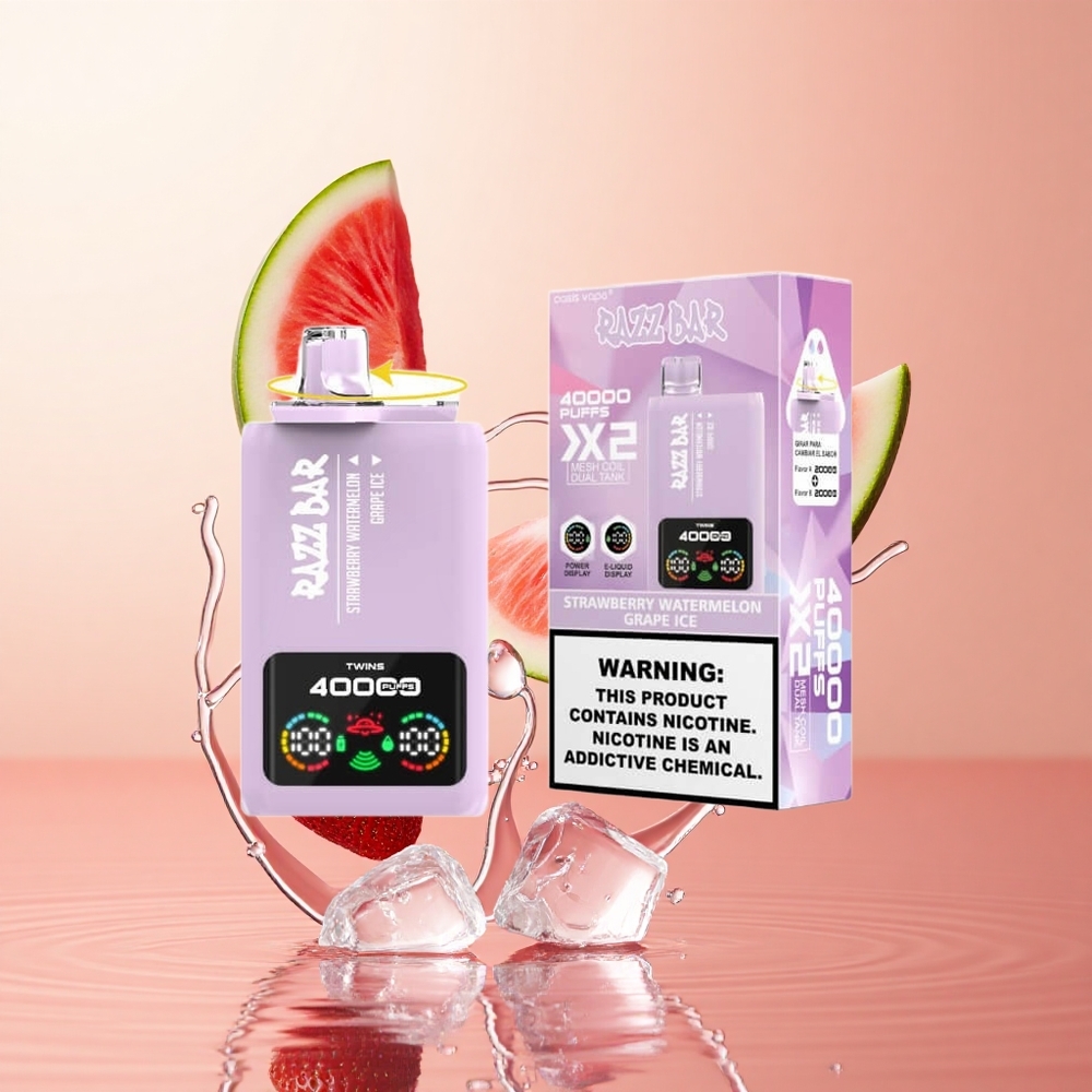 Fresa Sandía_Uva Helada Razz Bar 40000 Caladas Pantalla de Potencia Tipo-C