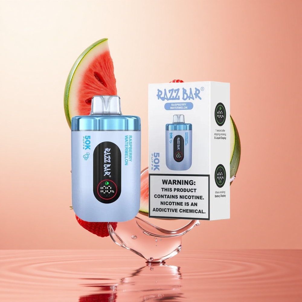Frambuesa Sandía Razz Bar 50K Caladas Vape Desechable Tipo-C Recargable 2% Nicotina