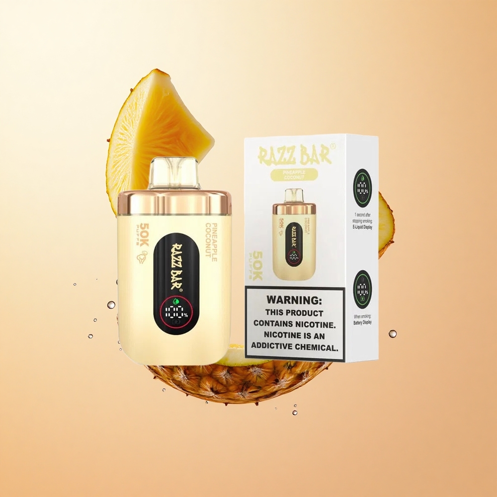 Piña Coco Razz Bar 50K Caladas Vape Desechable con Batería Recargable 650 Mah y 2% de Nicotina